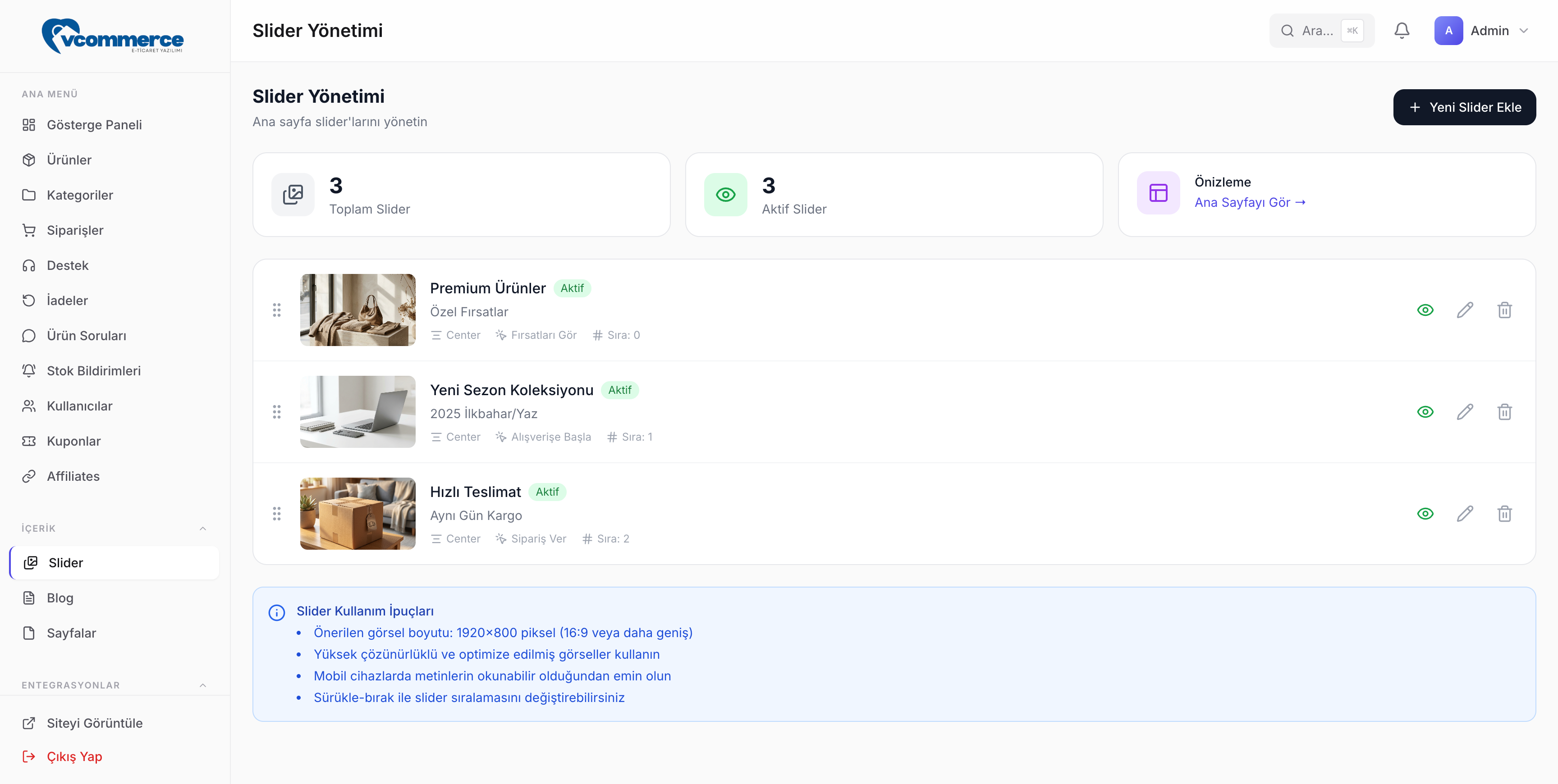 vCommerce E-ticaret yazılımı Limon Yazılım